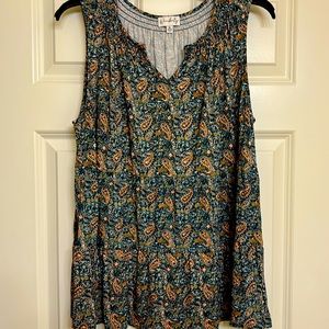 Wonderly tank top, extra large green, navy and tan polyester and spandex